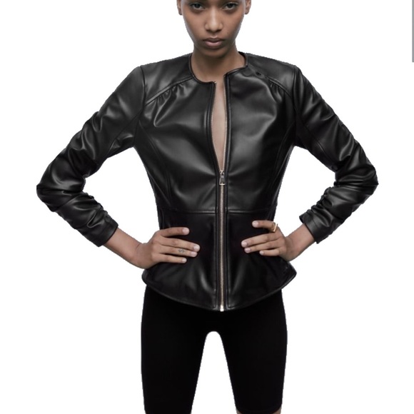 NEW Zara Faux Leather Peplum Jacket size L (fits like a medium) - Main Image